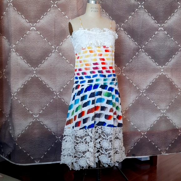 Color Palette Print and Lace Summer Dress - Picture 2 of 12